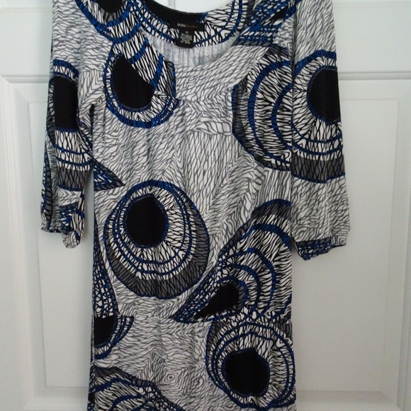 BCBG XS Blue/Gray Dropped Waist Dress-3/4 Sleeves - Picture 1 of 6